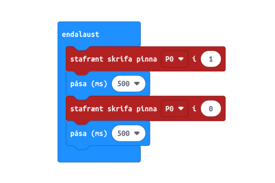 MakeCode forrit sem kveikir og slekkur á ljóstvisti