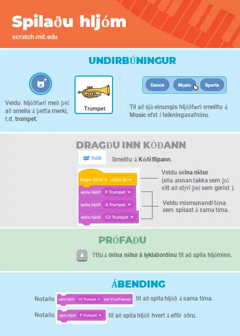 Scratch tónlistarforritun: spilaðu hljóm, skref 2