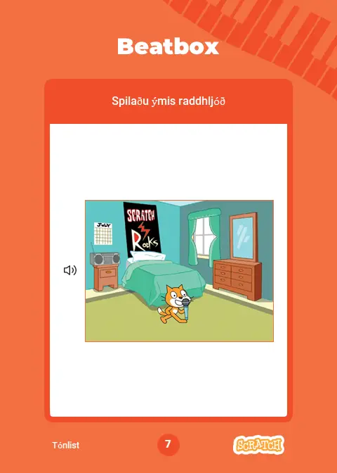 Scratch tónlistarforritun: beatbox, skref 1