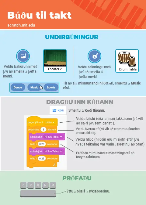 Scratch tónlistarforritun: búðu til takt, skref 2