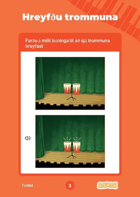 Scratch tónlistarforritun: hreyfðu trommuna, skref 1