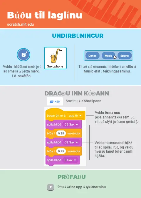 Scratch tónlistarforritun: búðu til laglínu, skref 2