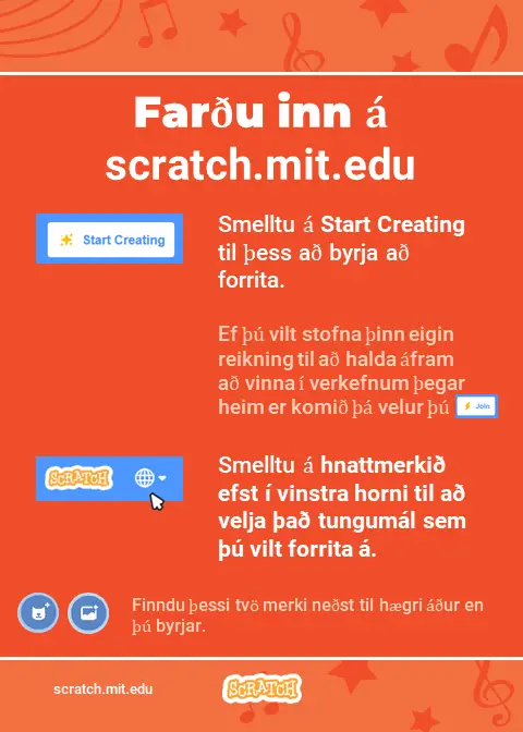 Leiðbeiningar fyrir Scratch tónlistarforritun